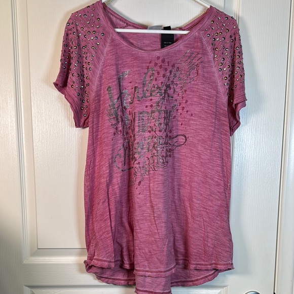 Harley-Davidson Tops - Harley Davidson Motors Studded Pink Shirt Size XL EUC #2649